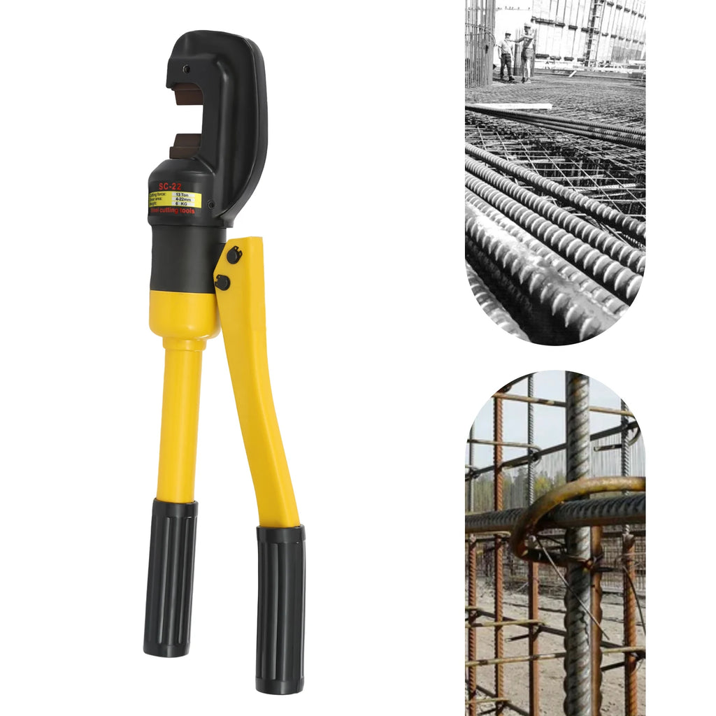 Hydraulic Rebar Cutter Portable Rebar Cutting Tool with 13t Crimping Power and C-Shaped Head for Easy Mold Change and Steel 22mm
