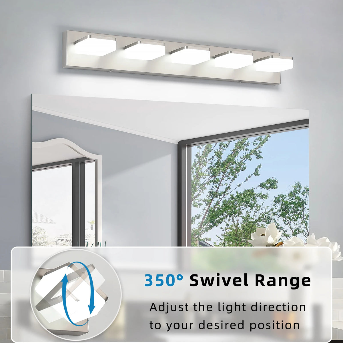 5 - Lamp Vanity Mirror Light For Bathroom, 5500K Acrylic Lampshade, Rust - Proof Frame, Energy - Saving LED Light