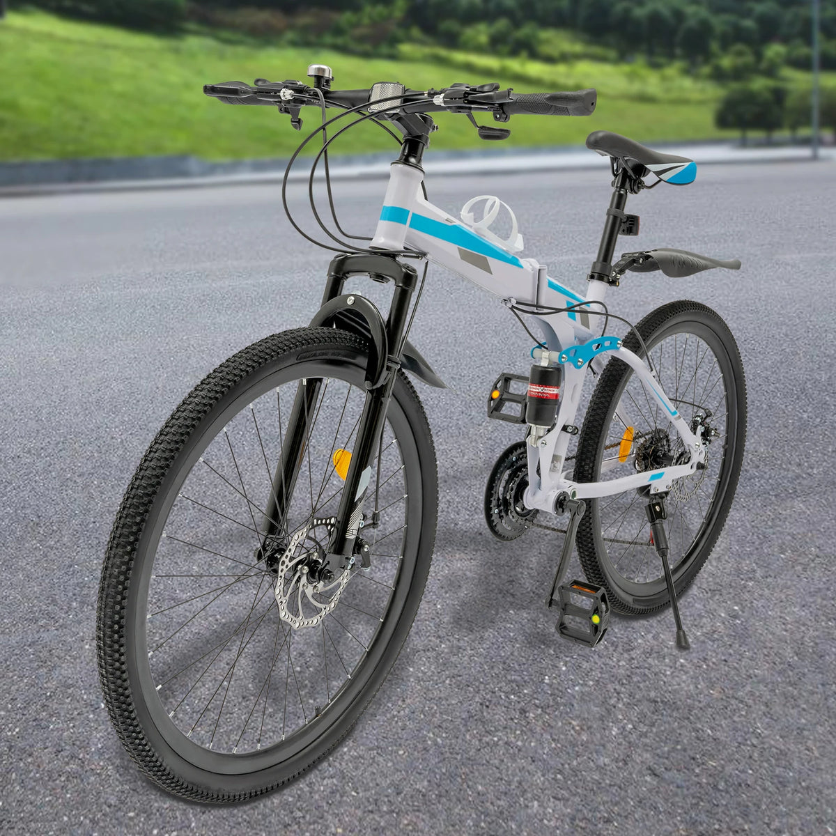 21-Speed Folding Bicycle, Adjustable Saddle, Dual Disc Brakes, High-Carbon Steel Frame, Compact & Durable for Commuting & Travel