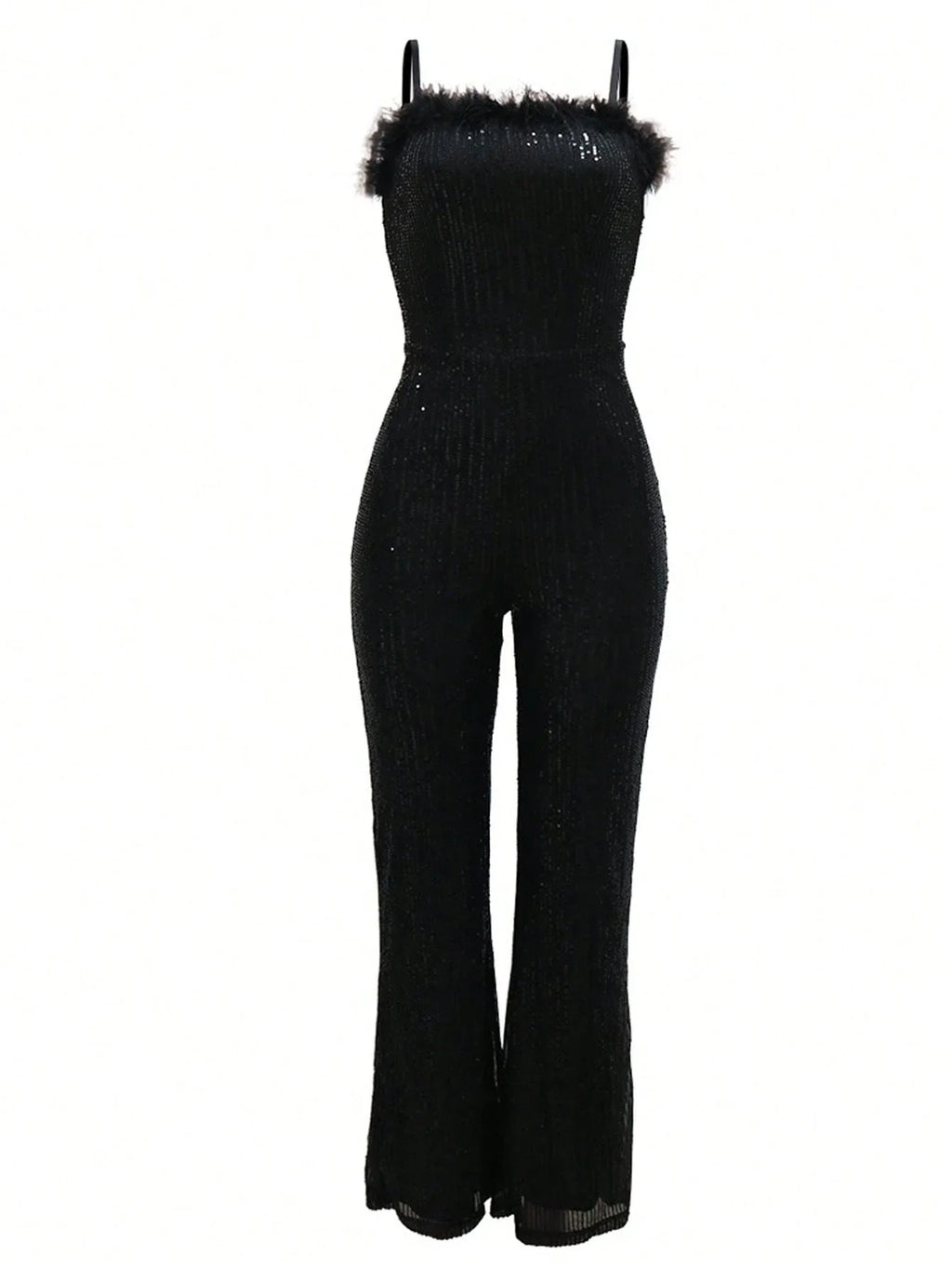 Sexy Sequined Feather Trim Jumpsuit For Women