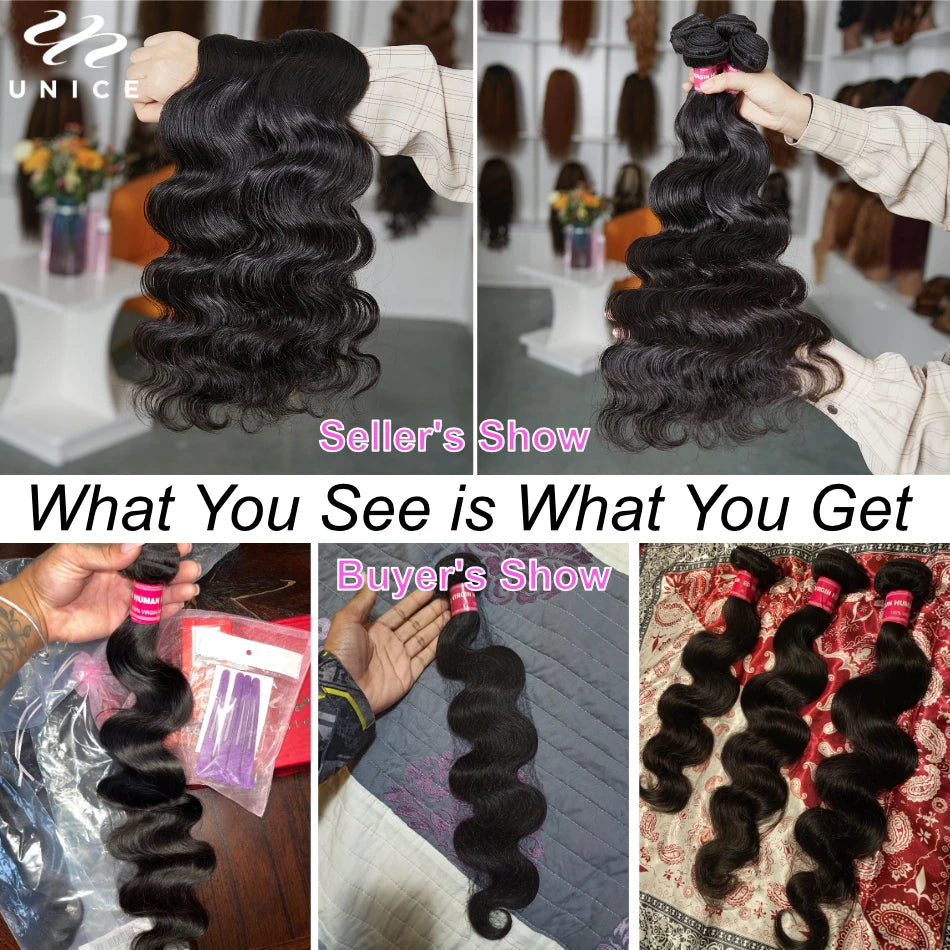 UNice Body Wave Bundles Natural Color 100% Human Hair Bundles Sew-in Quick Weaves Virgin Hair 1/3/4 Bundles Deal
