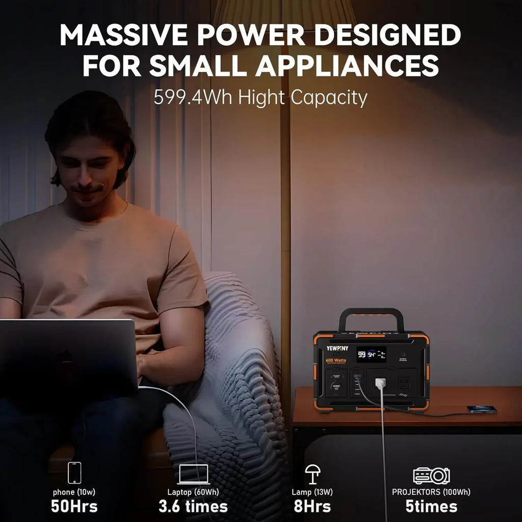 600W Solar Generator 599.4Wh Portable Power Station, 162000mAh Battery w/ PD100W & Pure Sine Wave AC, Solar Charging