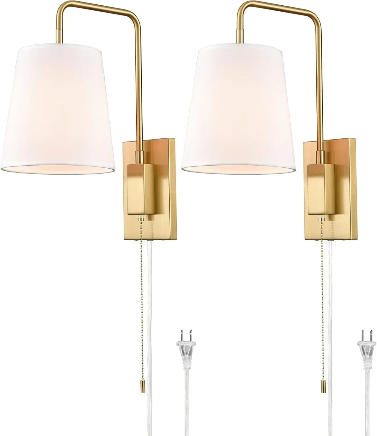 Wall Sconces Set of Two, Gold Fabric Shade Wall Sconce Bedroom Plug-in Wall Lamp Set of 2