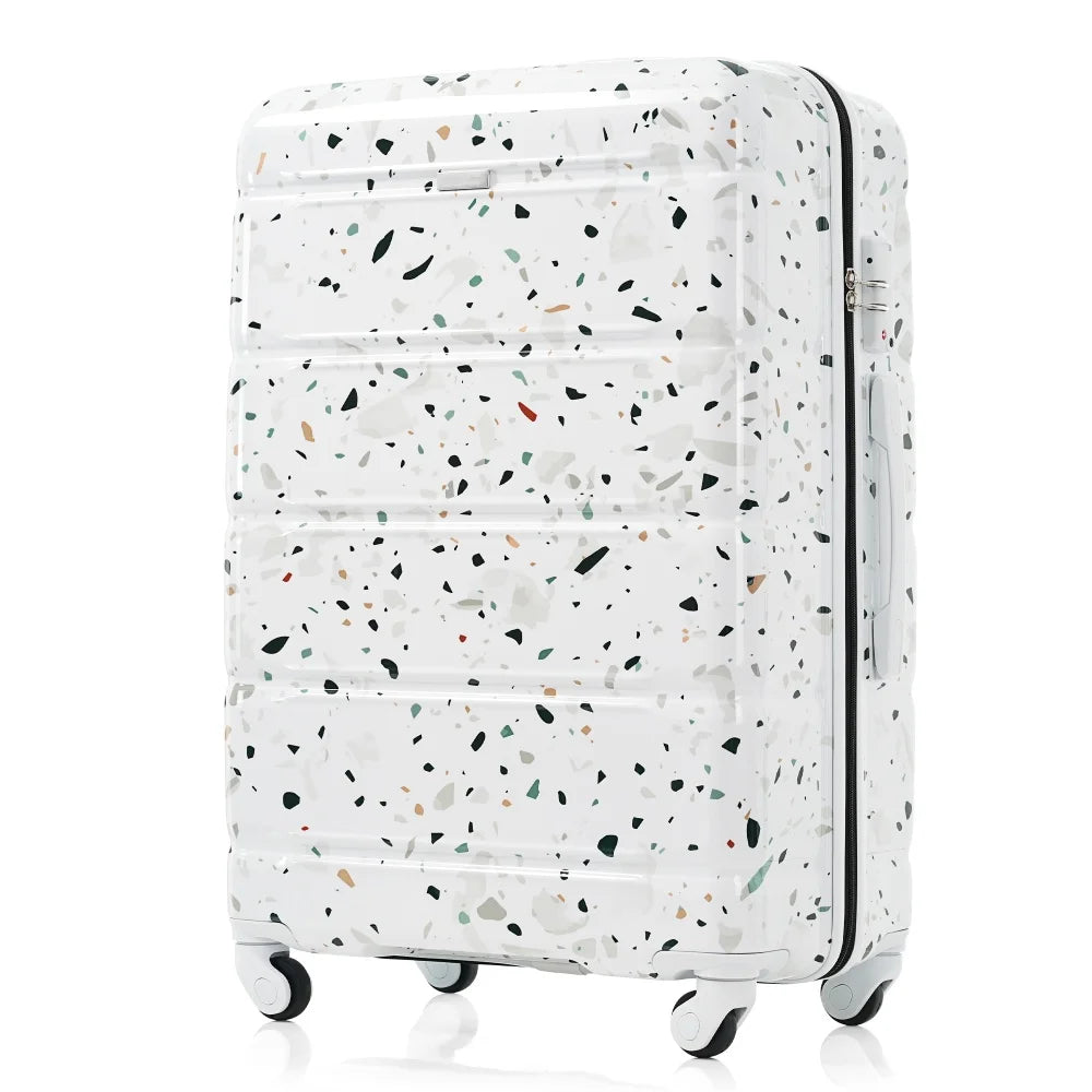 Luggage Set of 3 20-inch USB Port  Airline Certified Carry-on Luggage ABS+PC Hard Shell Luggage Spinner Wheels,starry Sky White
