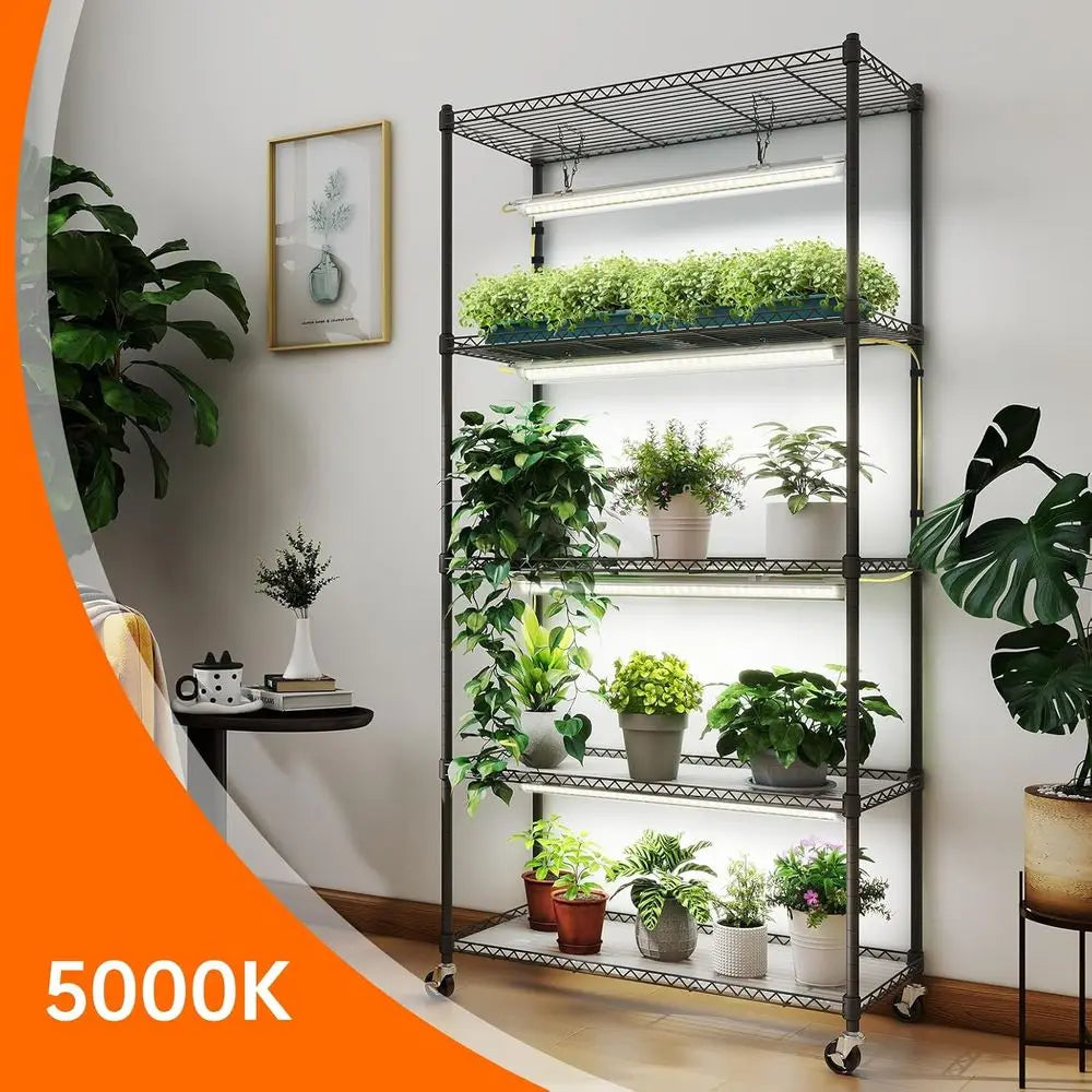 5-Tier Indoor Plant Stand with 24W T8 5000K LED Grow Lights and Timer, 29.5x13.8x59IN