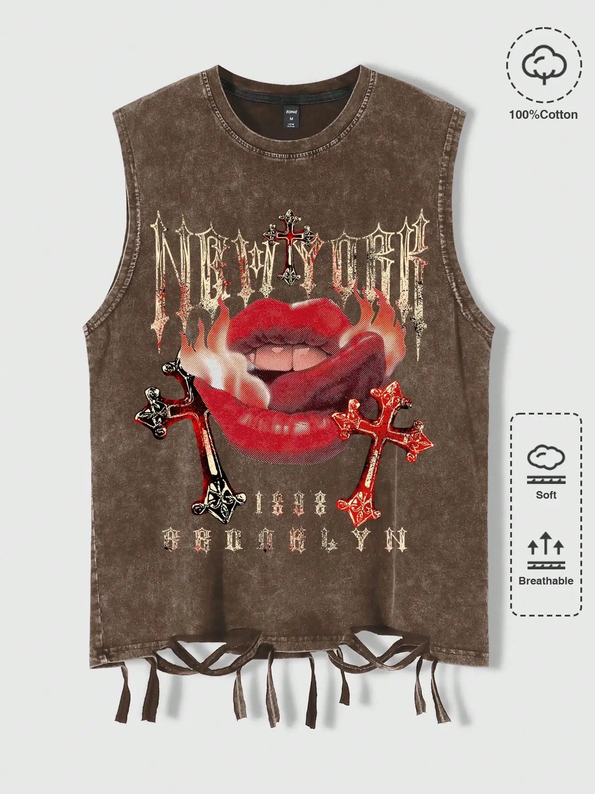 Men's Distressed Sleeveless Tee with Gothic Graphic Print, Soft Cotton, Summer Casual Wear