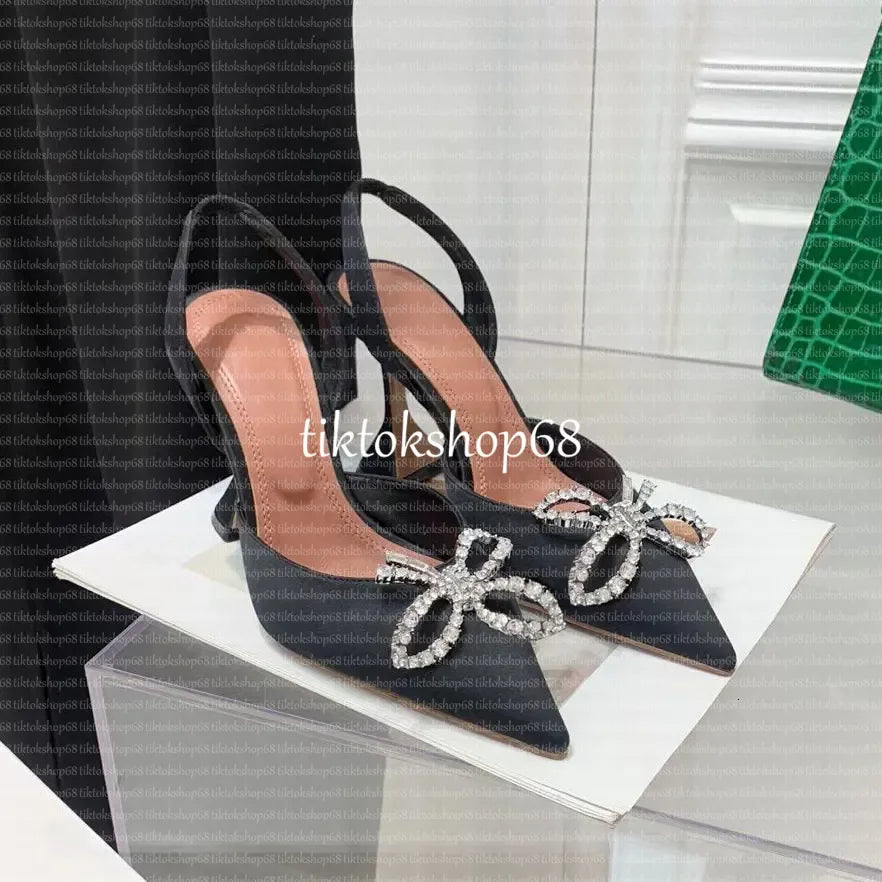 Amina muadii heels designer sandals womens wedding dress shoes satin pointed slingbacks bowtie pumps crystal sunflower flower hi