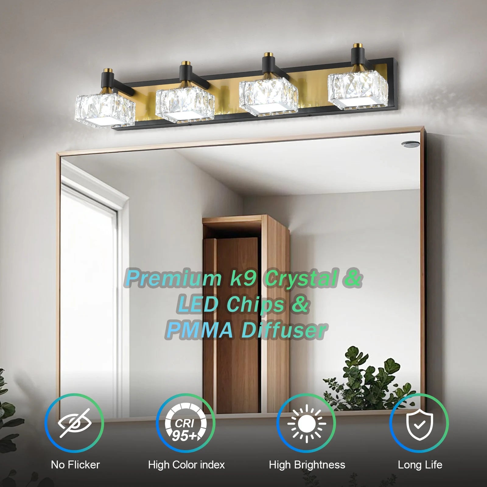 3/4 Light Modern Luxury Crystal Bathroom Desk Lamp, Metal Vanity Light, Hard Wiring For Easy Installation