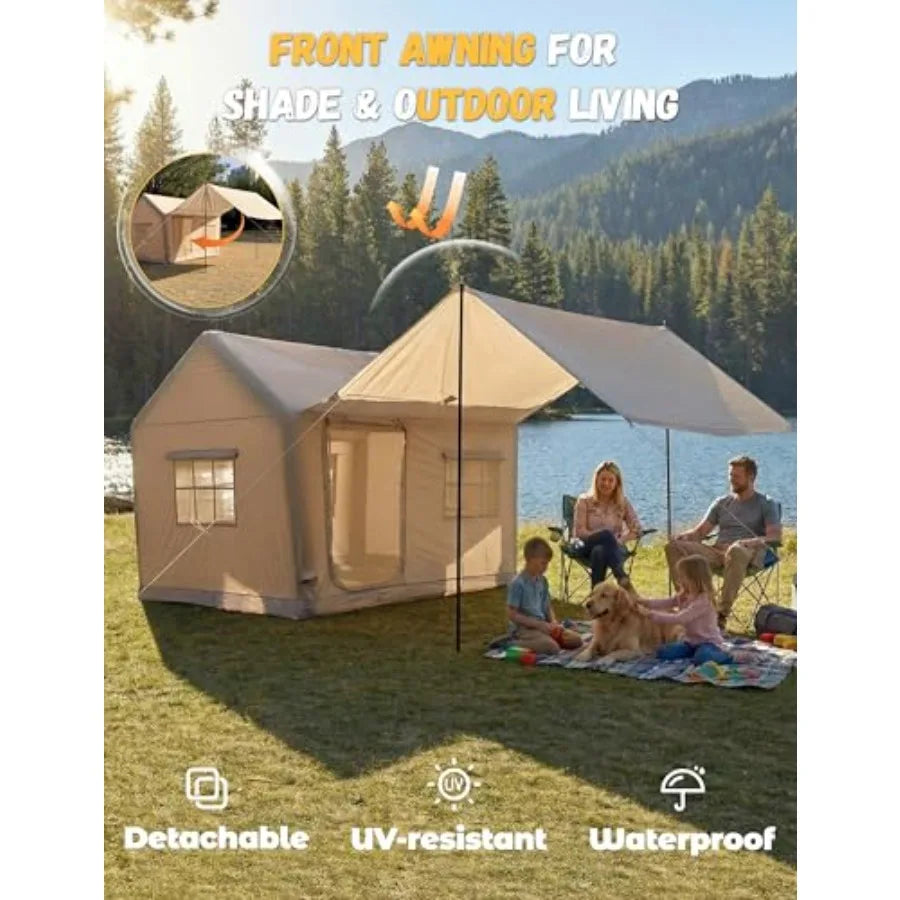 Luxury Glamping Inflatable Tent House for 6-8 Person 118x158 XL Awning 6.3 Extra Thick Air Beams Stronger Than 5 Heavy Duty Wat