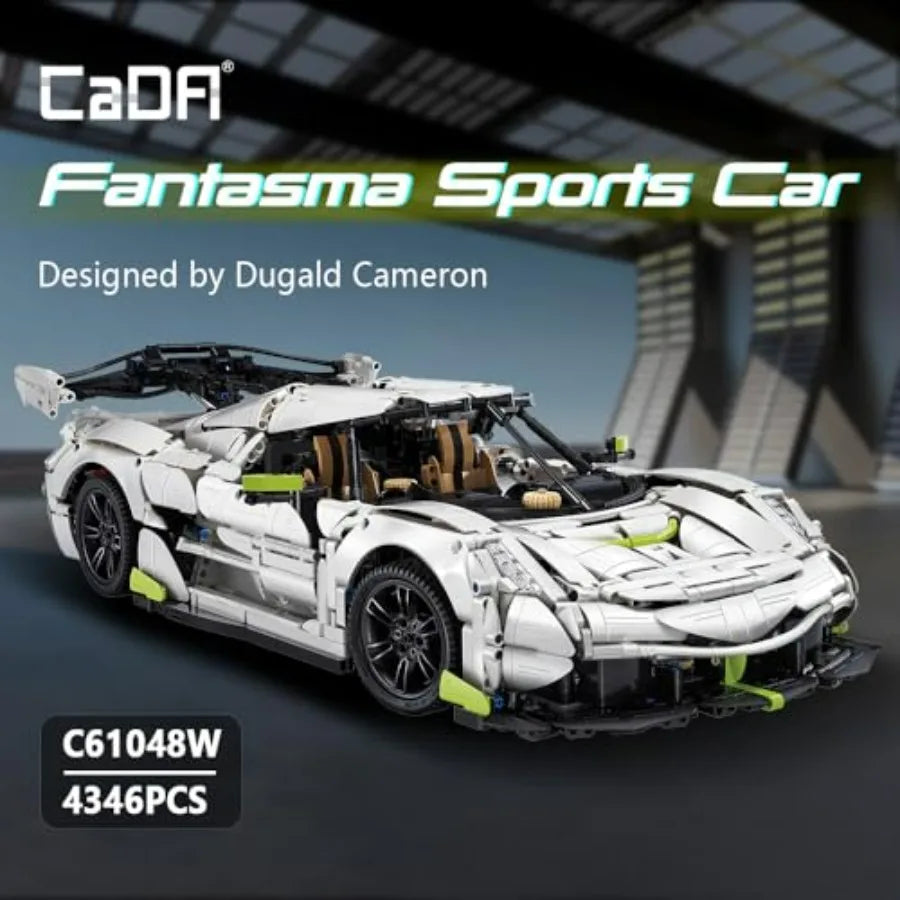 CaDA Master Fantasma Sports Car Building Set C61048W 1:8 Super Cars Brick Kit with 9-Speed Gearbox and Rear Wheel Steering V8 R