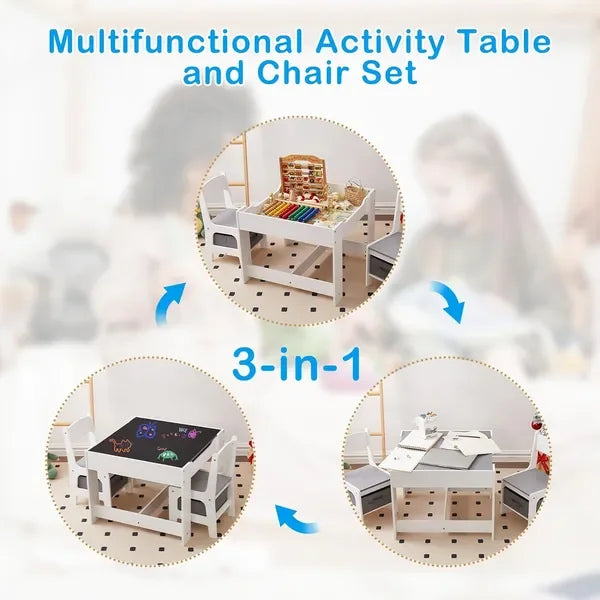 Kids Table and Chair Set with Storage,Table and Chairs for Kids 2-5, Toddler Table and Chair Set 2-4