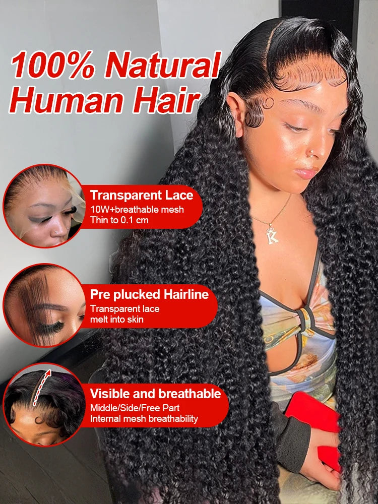 300% Density Curly Wigs Human Hair 13x6 HD Lace Frontal Deep Wave Wigs 46Inch Ready To Go 7x5 Glueless Wigs Human Hair For Women