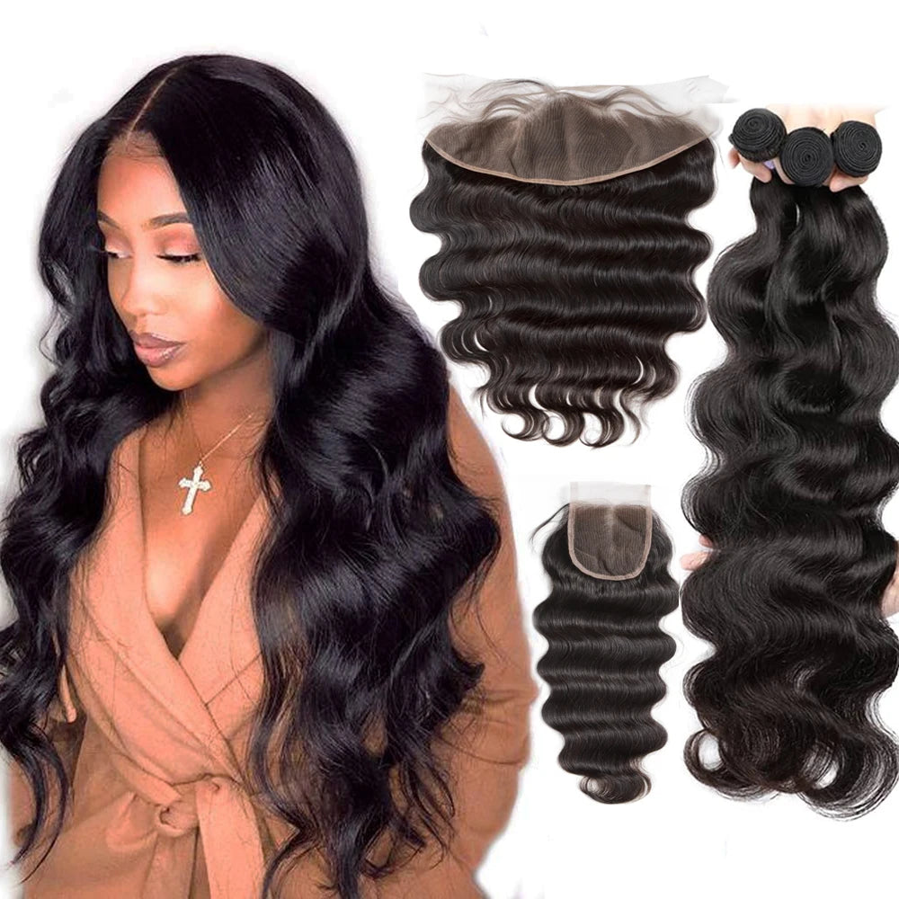 Unprocessed Peruvian Body Wave Human Hair Bundles With Closure Frontal Invisible Melt Skin 4x4 5x5 13x4 HD Lace 3 4 Bundle Weave