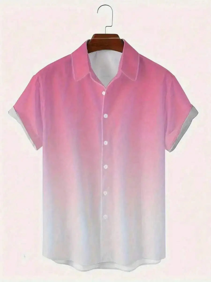 Men's Light Blue Ombre Short Sleeve Button-Down Shirt for Summer Vacation
