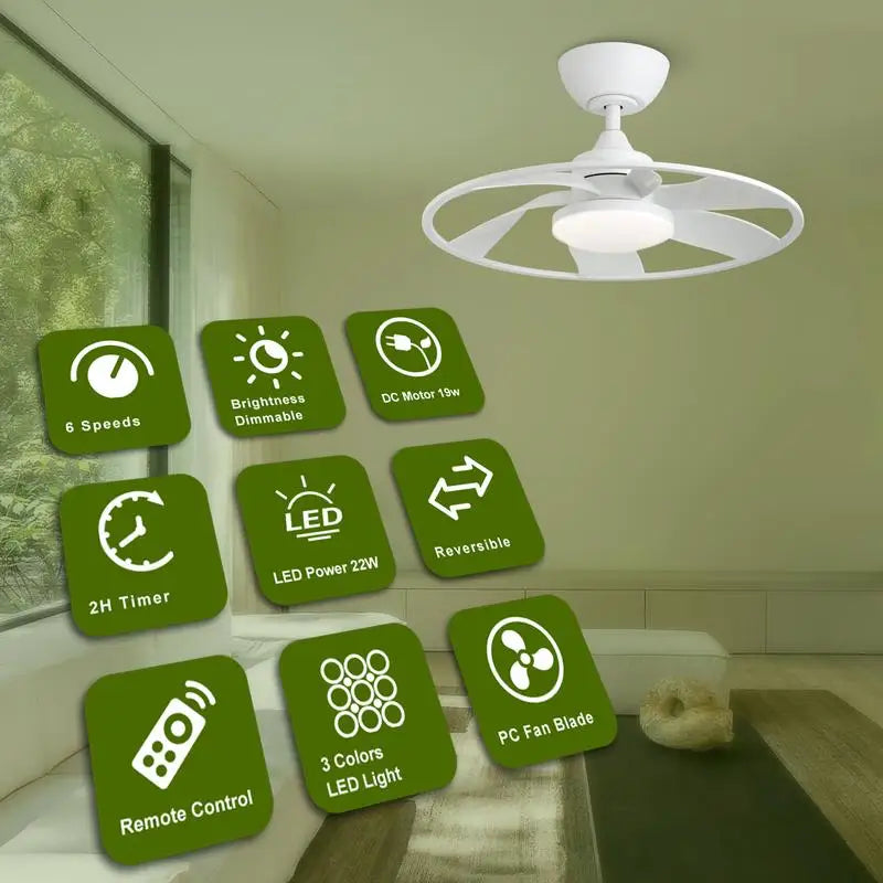 22-inch LED Indoor Smart Ceiling Fan with DC Motor, Matte White Finish