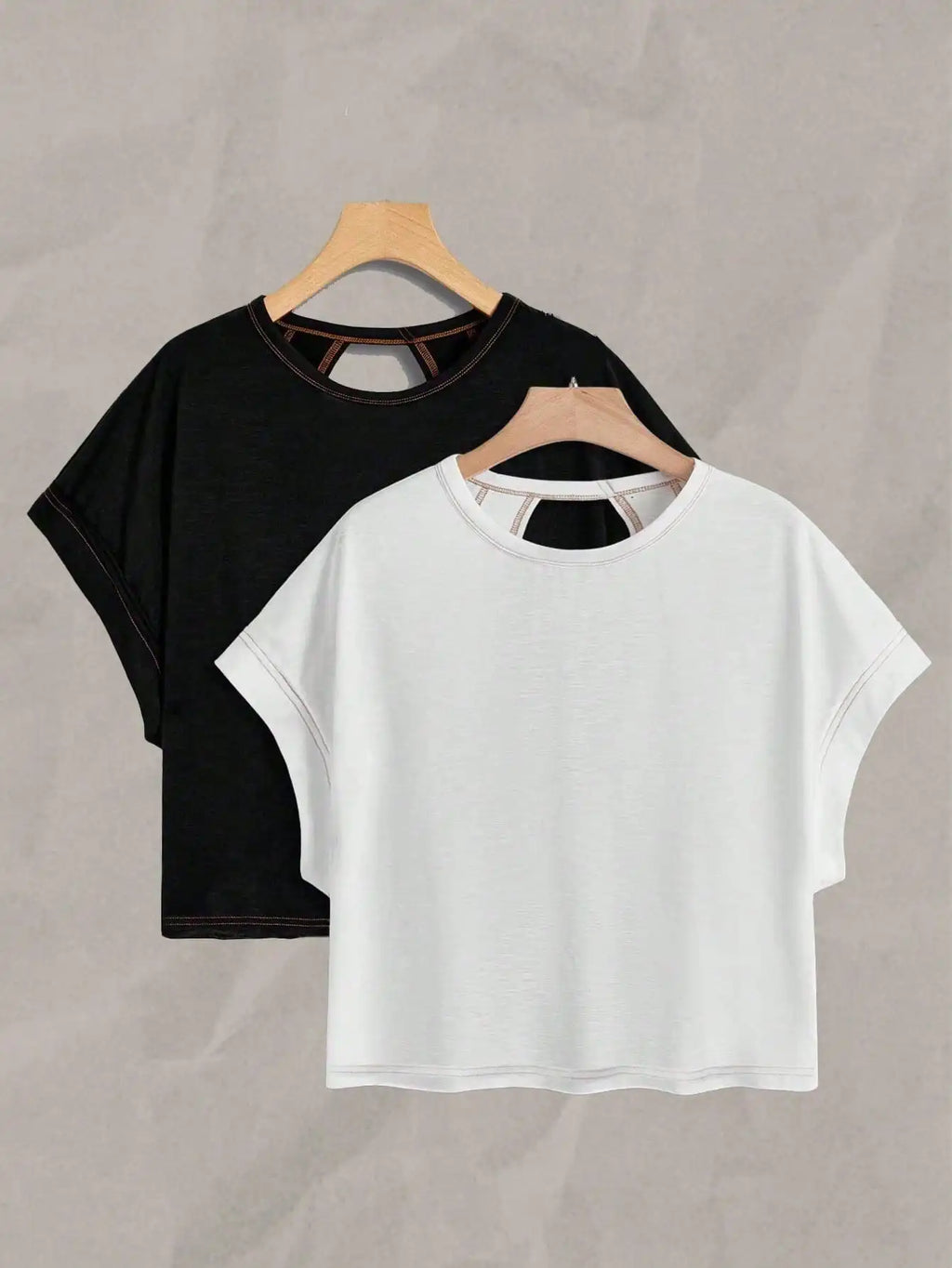 2-Pack Women's Cropped T-Shirt Set with Cut-Out Back & Drop Shoulder Design