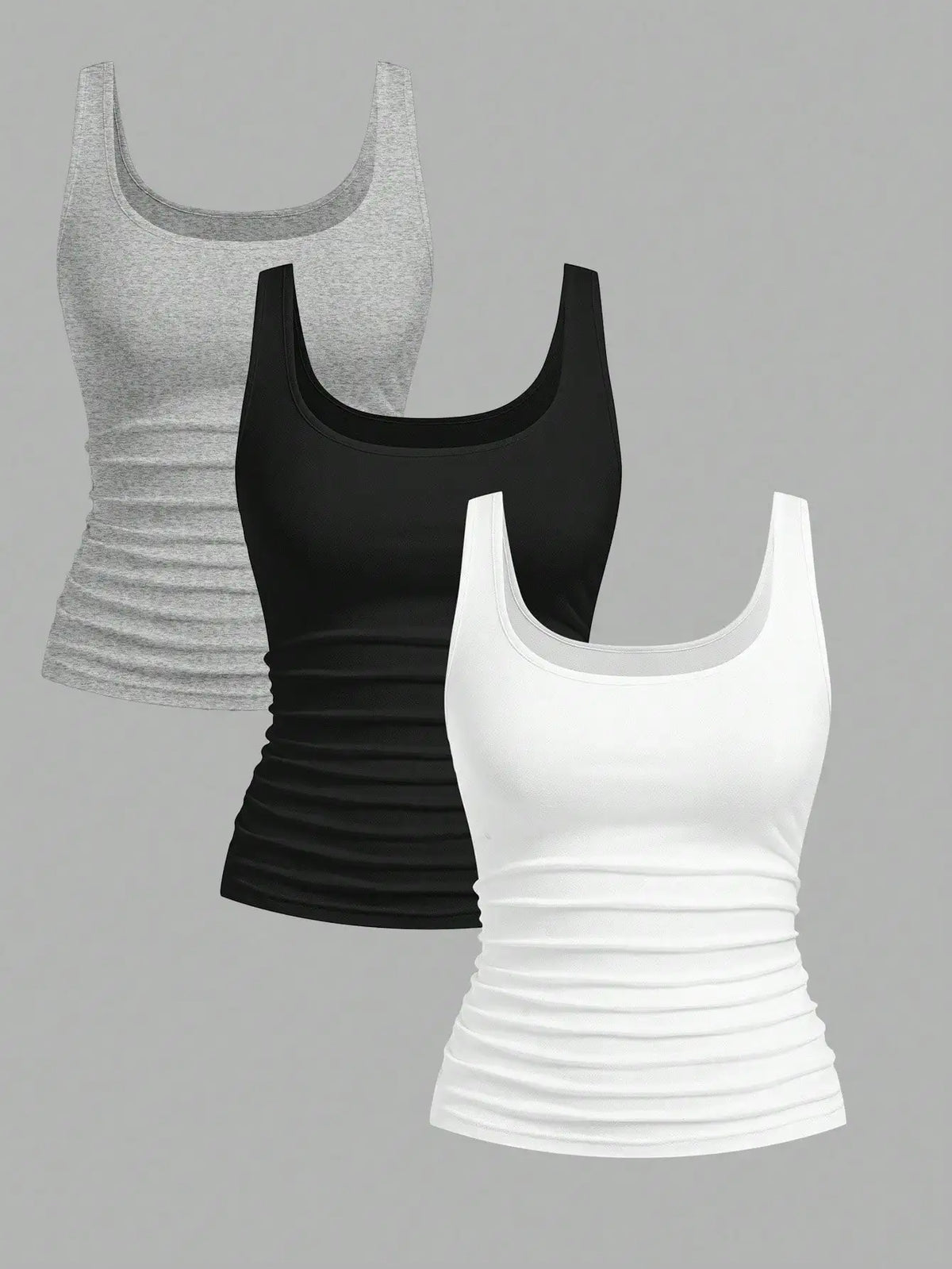 3-Pack Women's Ruched Waist Bodycon Tank Tops, Casual Scoop Neck Camis for Daily Wear