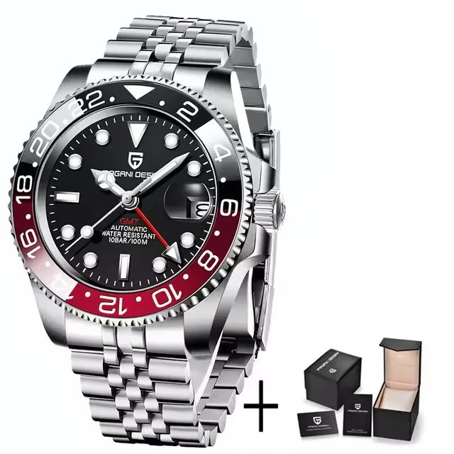 PAGANI DESIGN 40MM Automatic GMT Wristwatch Top Brand Sapphire Glass Stainless Steel Mechanical Sports Watches for Men PD-1662