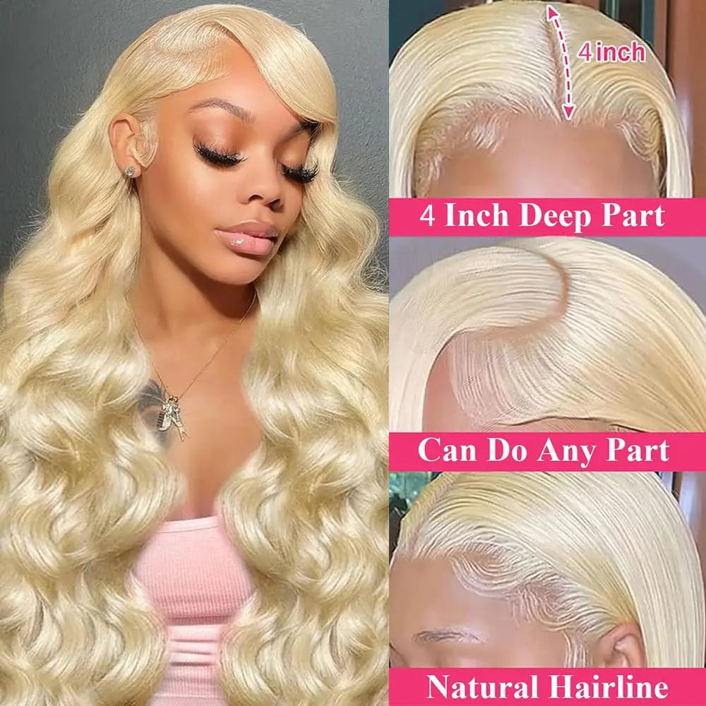 Lemoda 613 13x4 Full Lace Frontal Human Hair Wig 200 Density Body Wave HD Transparent Lace Wig Pre Plucked 15A Virgin Blonde