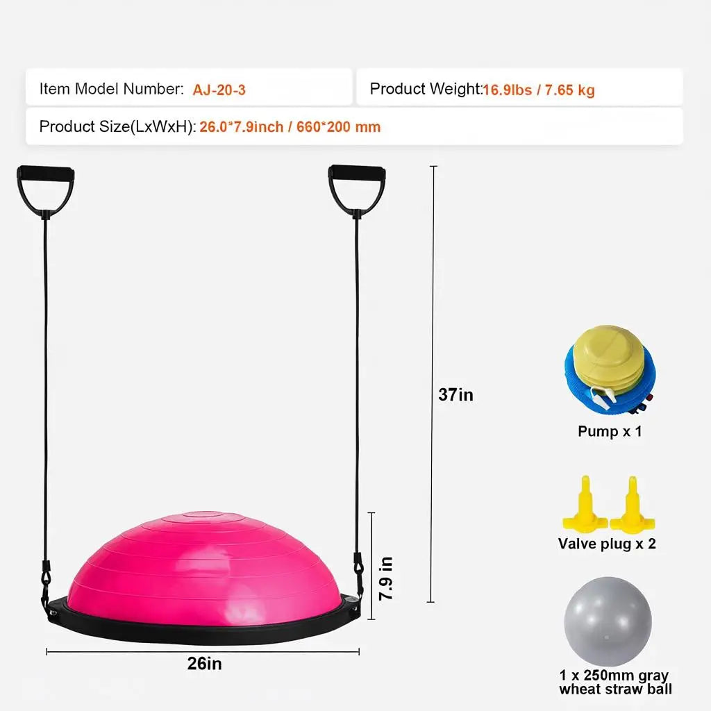 Half Exercise Ball Trainer, 26 inch Balance Ball Trainer, 1500lbs Capacity Stability Ball, Yoga Ball with Resistance Bands &