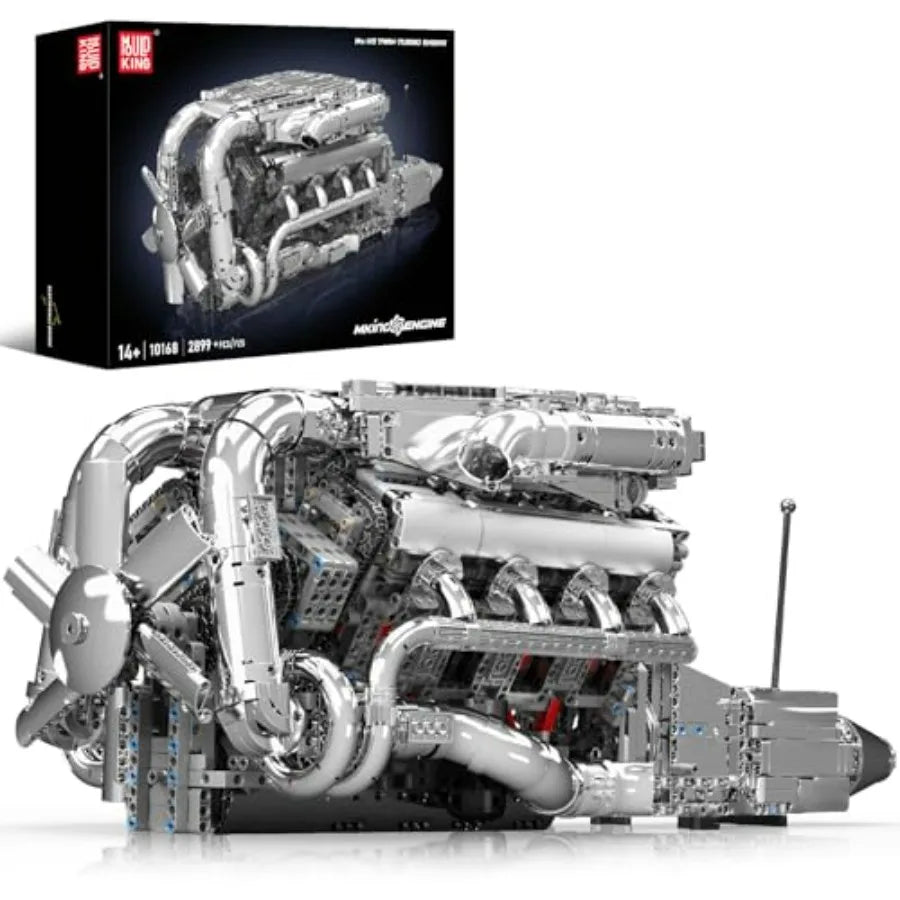Mould King V8 Twin-Turbo Engine Model Kit with Battery and Motor for Adults and Teens 2899 PCS Engineering Construction STEM To