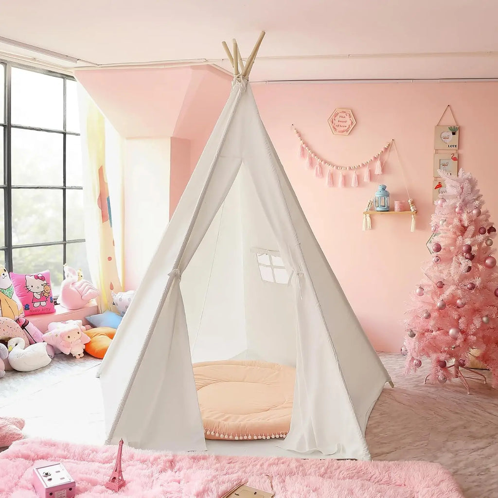 Large 85" Kids Teepee Play Tent, 2.1m Indoor Canvas Tent for Adults, Foldable Outdoor Teepee with Storage Bag