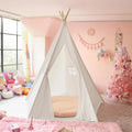 Large 85" Kids Teepee Play Tent, 2.1m Indoor Canvas Tent for Adults, Foldable Outdoor Teepee with Storage Bag