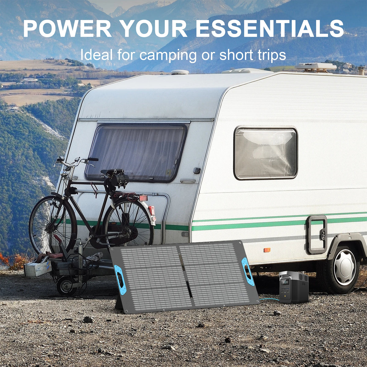 E-POWO 110W Portable Solar Panel 20V ETFE Foldable Solar Charger for Power Station,QC3.0 USB-A &Type-C Output for Phone Camping