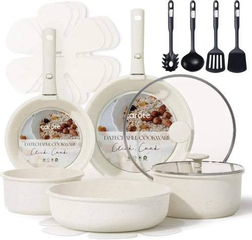 17pc Pots and Pans Set, Nonstick Cookware Set Detachable Handle, Induction Kitchen Cookware Sets Non Stick with Removable Handle
