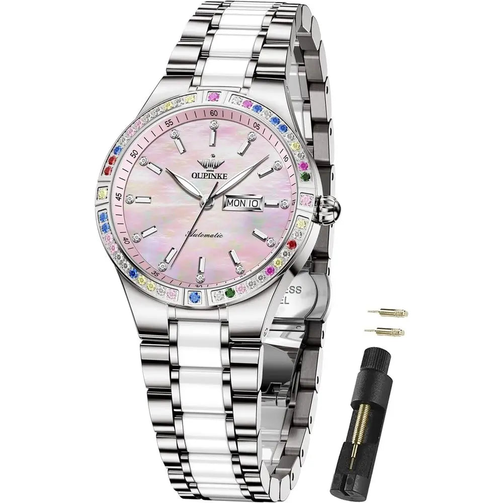 OUPINKE Automatic Watches or Women Diamond Luxury DrSel Winding StainlSteel Sapphire Crystal Ceic Ladies Watches