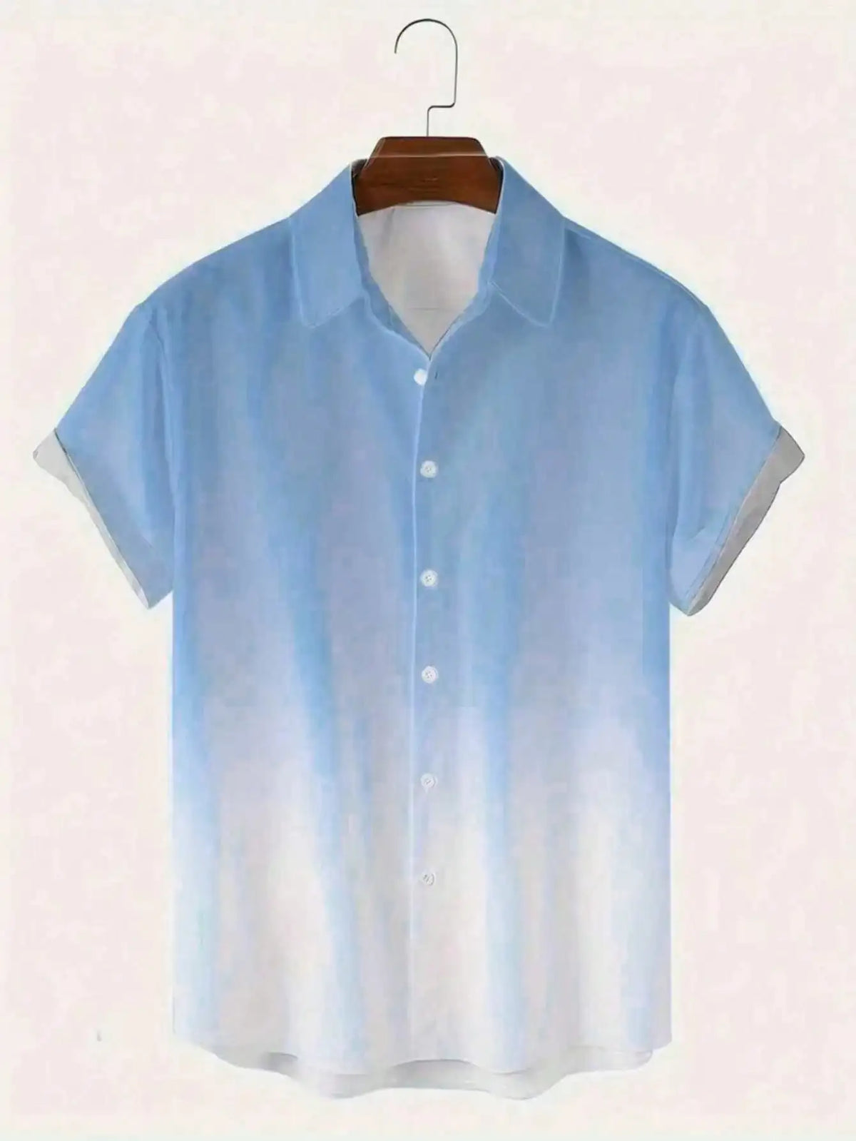Men's Light Blue Ombre Short Sleeve Button-Down Shirt for Summer Vacation