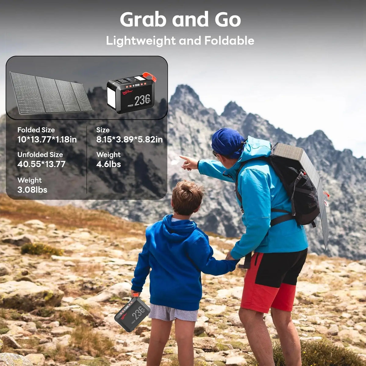 300W Portable Solar Generator with 236Wh Battery and 60W Foldable Panel - Pure Sine Wave for Camping, Emergency, Home Use