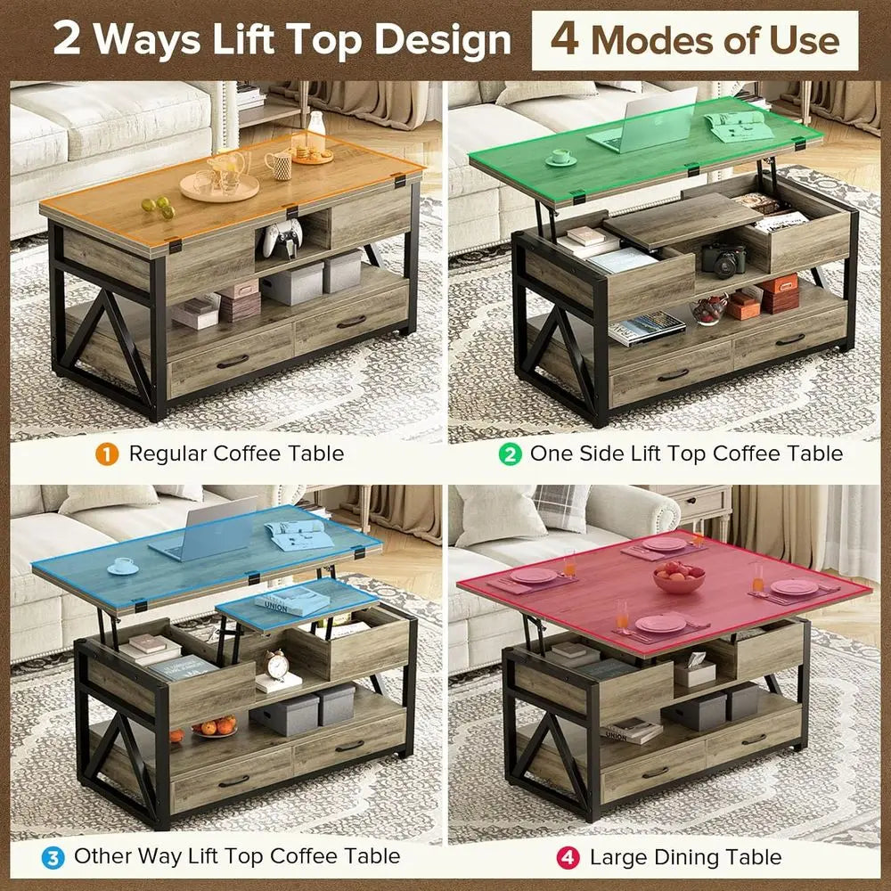 40" Lit Top Coee Table,4 in 1 Multi-unction Lit Coee Tables with Storage Ders and Hidden Comparen,armhouse Coee Table with Litin