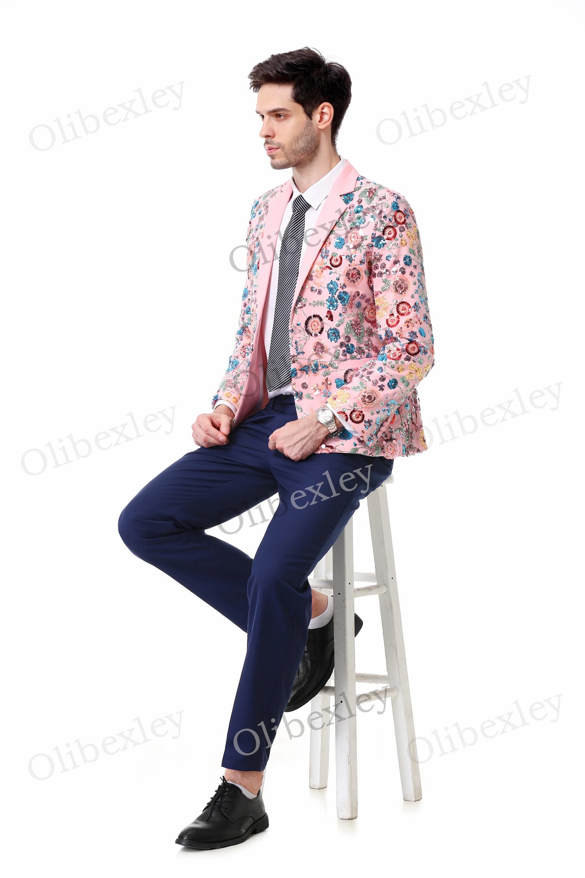 Customized Sequined Men's 2 piece suit High Quality One button Slim Fit Pink Tuxedos Suitable Weddings Groom Business Dinner