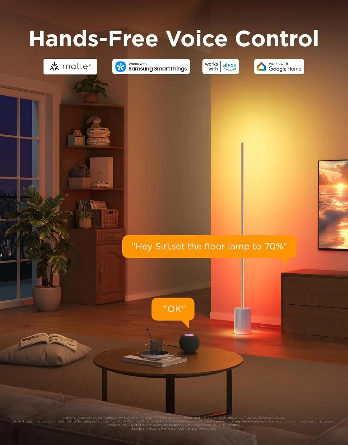 Smart RGBIC Floor Lamp with Voice Control, Music Sync, 1725lm Brightness for Living Room & Bedroom