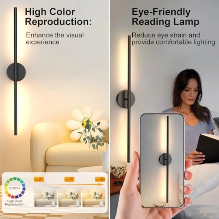 Battery Operated Wall Sconces Set of Two Rechargeable Wall Lights with Remote Control Dimmable 3000K-6000K LED Wall Lamp 360°Ro
