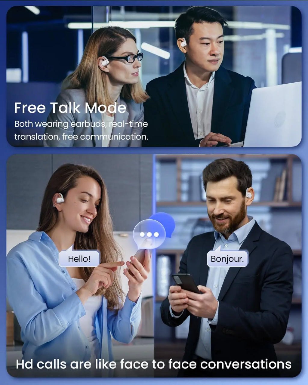 AI Translation Earbuds Real-Time 164 Languages 80H Playtime Wireless Bluetooth for Travel Business