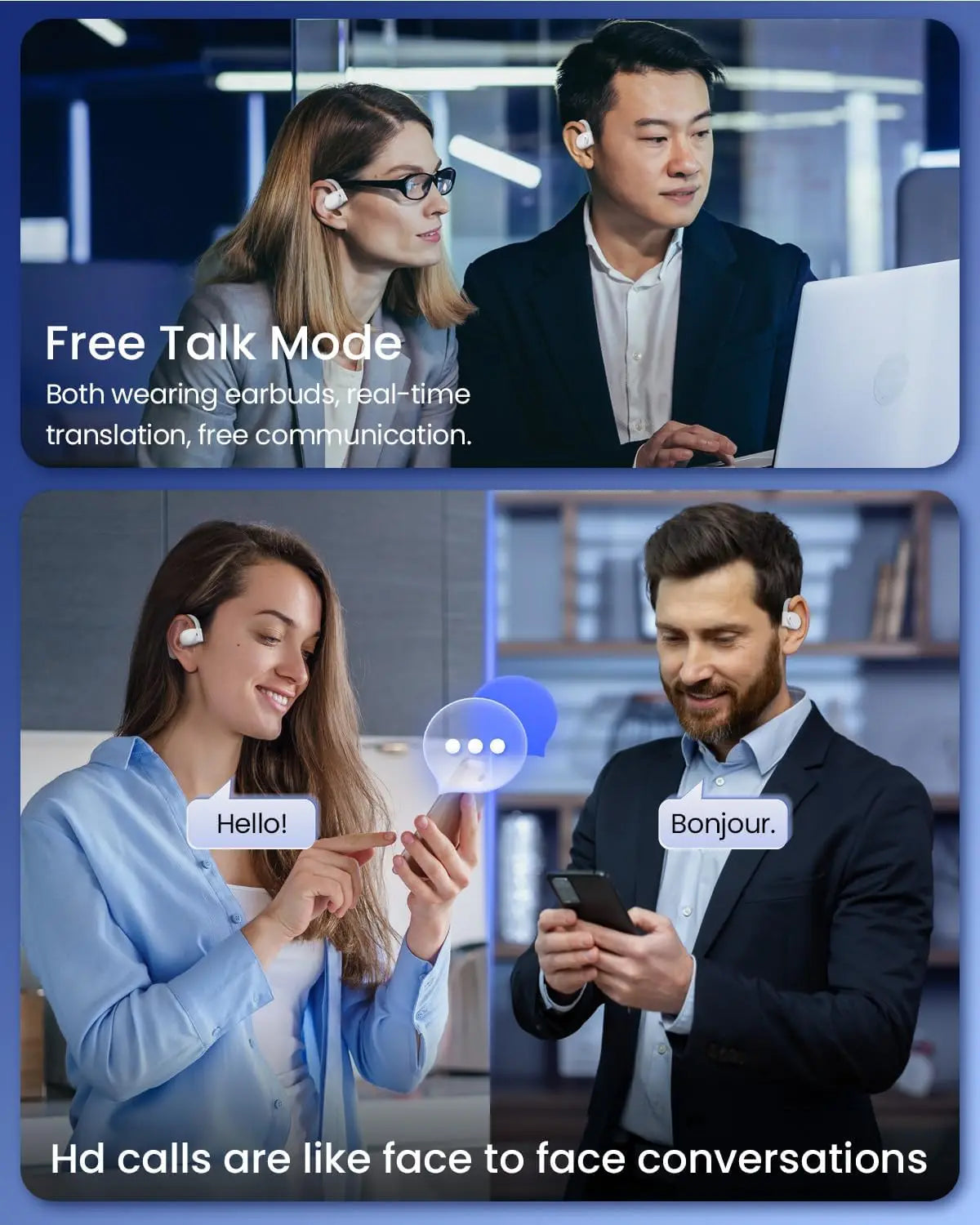 AI Translation Earbuds Real-Time 164 Languages 80H Playtime Wireless Bluetooth for Travel Business