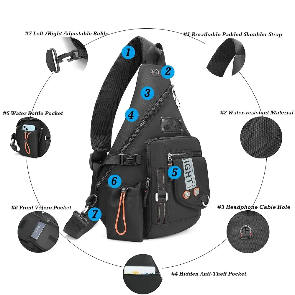 Sling Bag Backpack, 13.3'' 14.1'' Laptop Bag Crossbody Shoulder Chest Backpacks Travel Outdoors for Men Women