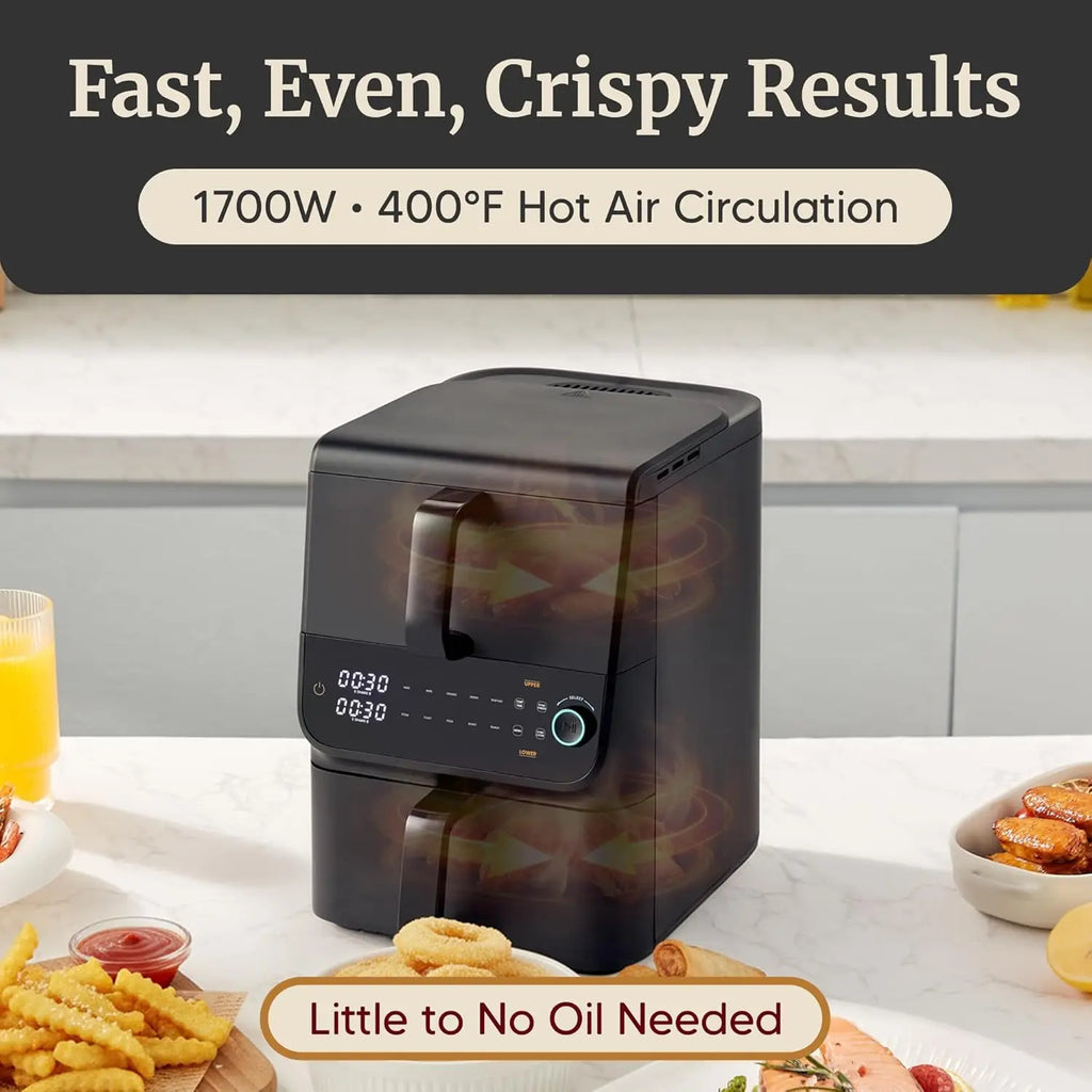 Dual Stacked Air Fryer, 10.5 Qt Total Capacity, Sync Cook & Finish, 10 Presets, PFAS-Free Baskets, 1700W