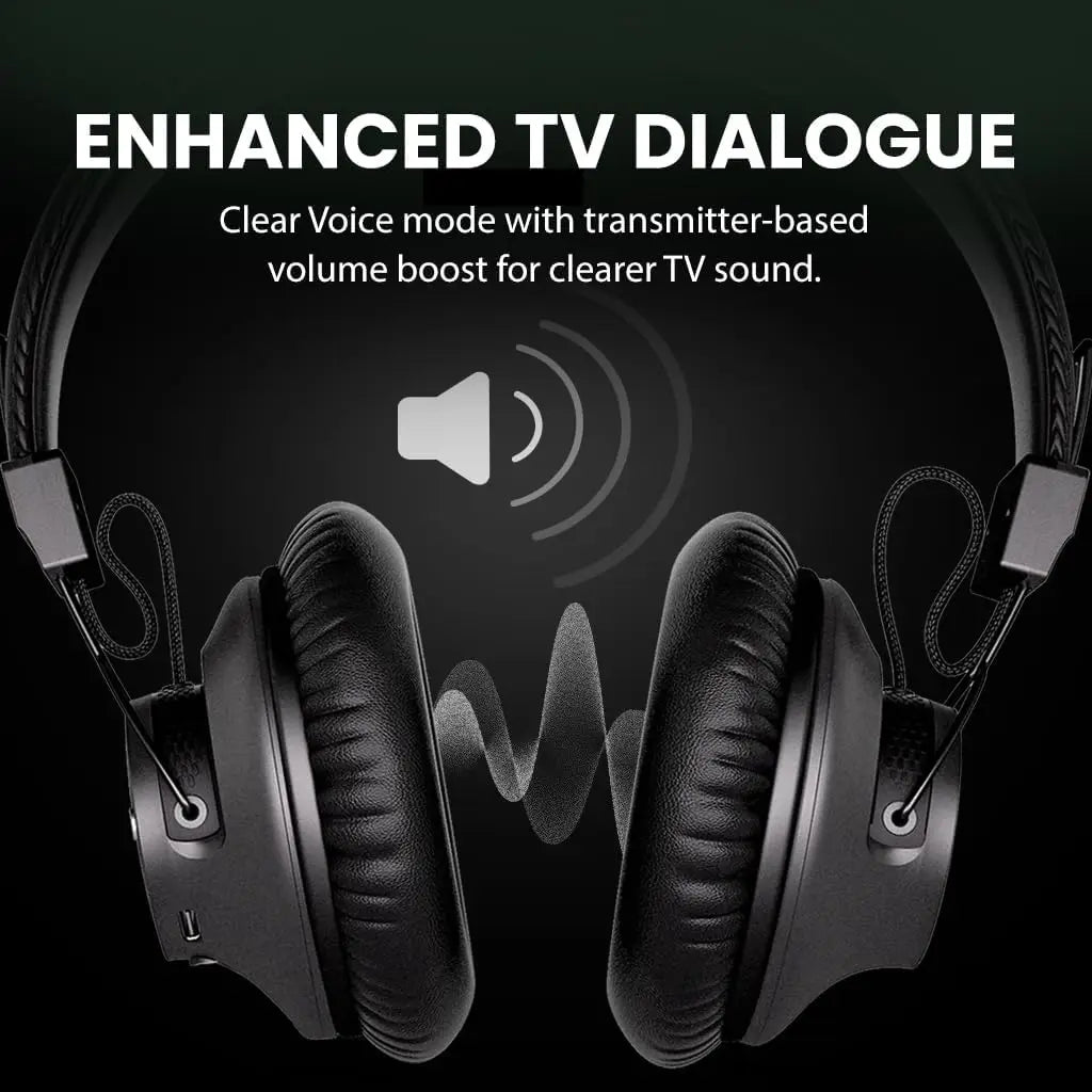 Wireless TV Headphones with Optical/AUX, Clear Voice, Volume Boost, Comfortable Fit, 60H Battery & Charging Dock