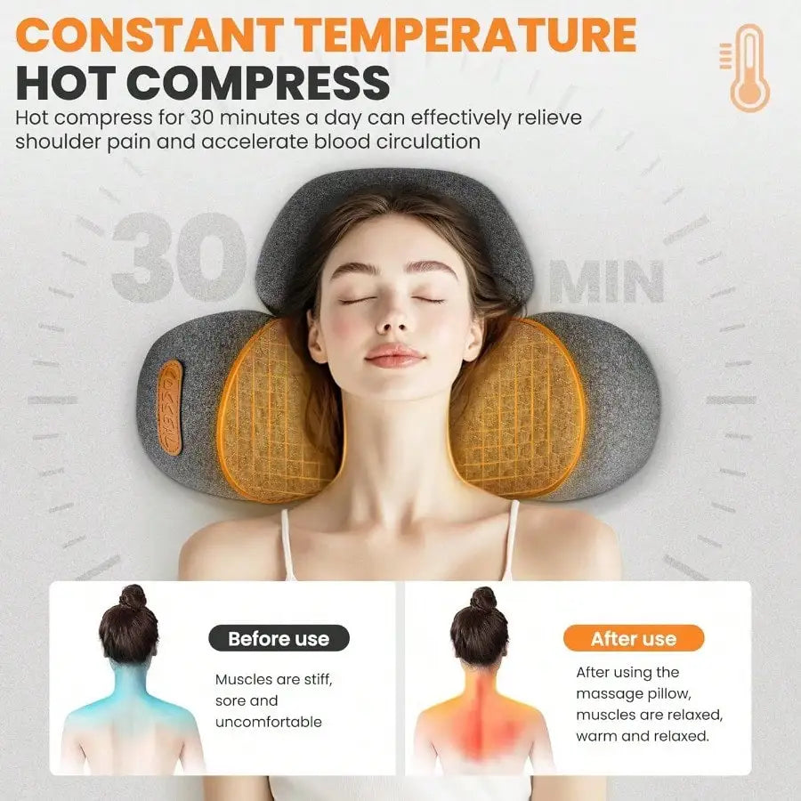 3-in-1 Neck Massager Pillow with Heating and Traction, Deep Tissue Shoulder Pain Relief Cushion and Posture Hump Corrector