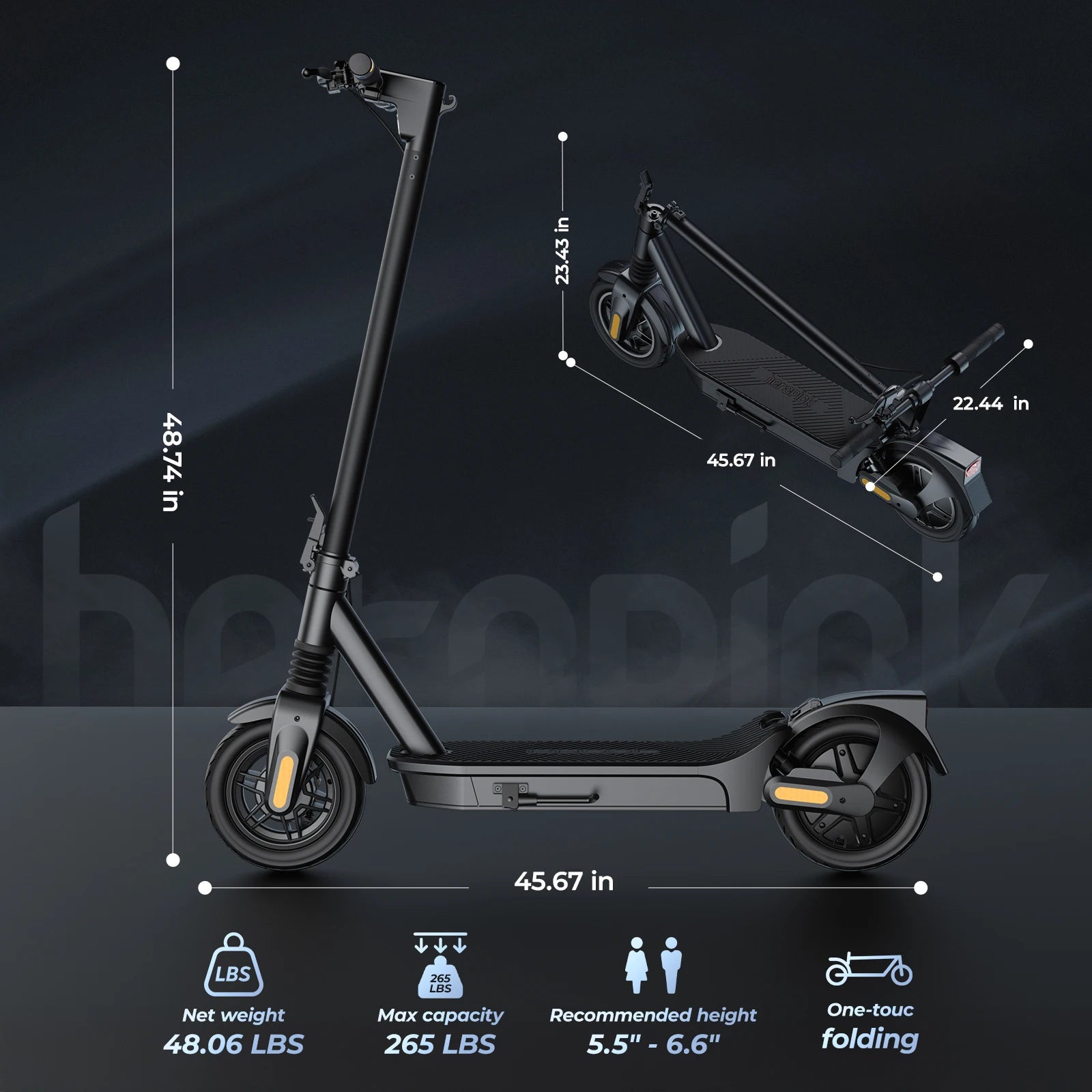 E10/8 Electric Scooter 1000/500W 20mph Max Speed 10"/8.5" Tire Folding E-Scooter 40/20miles Max Range Dual Suspension for Adult