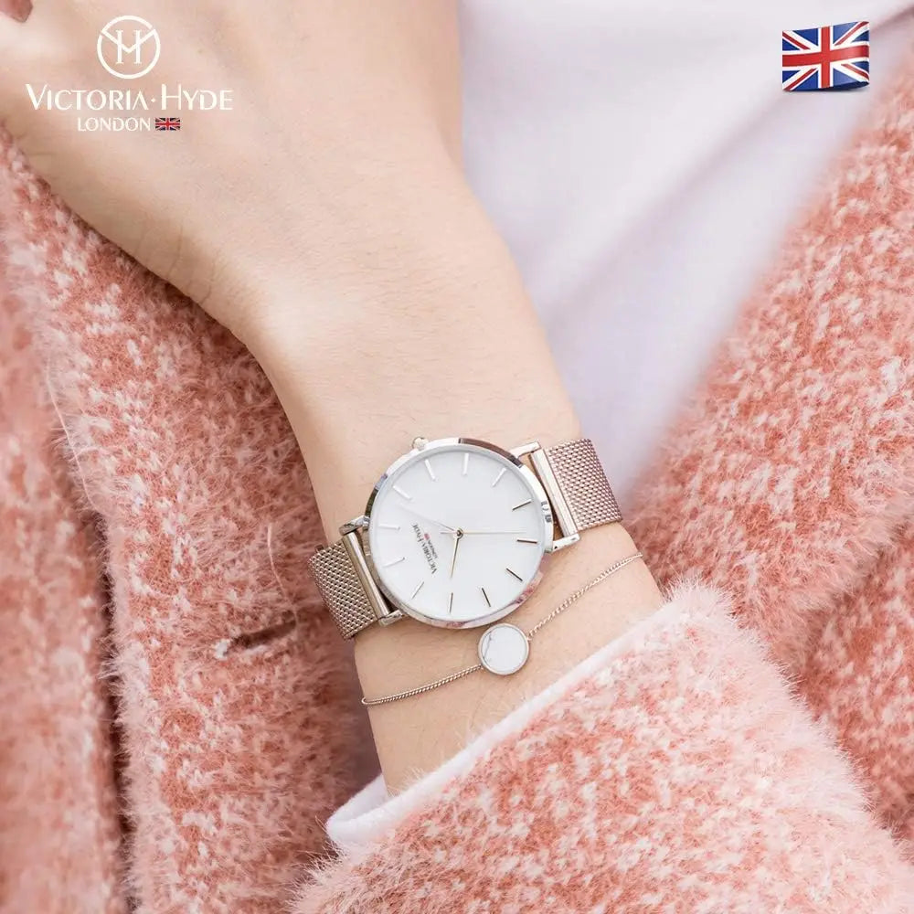 Couple Watches for Men Women, Genuine Leather and Stainless Steel Mesh Bands, Waterproof Quartz Wristwatch Set for Lovers