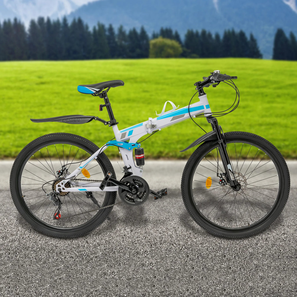 21-Speed Folding Bicycle, Adjustable Saddle, Dual Disc Brakes, High-Carbon Steel Frame, Compact & Durable for Commuting & Travel