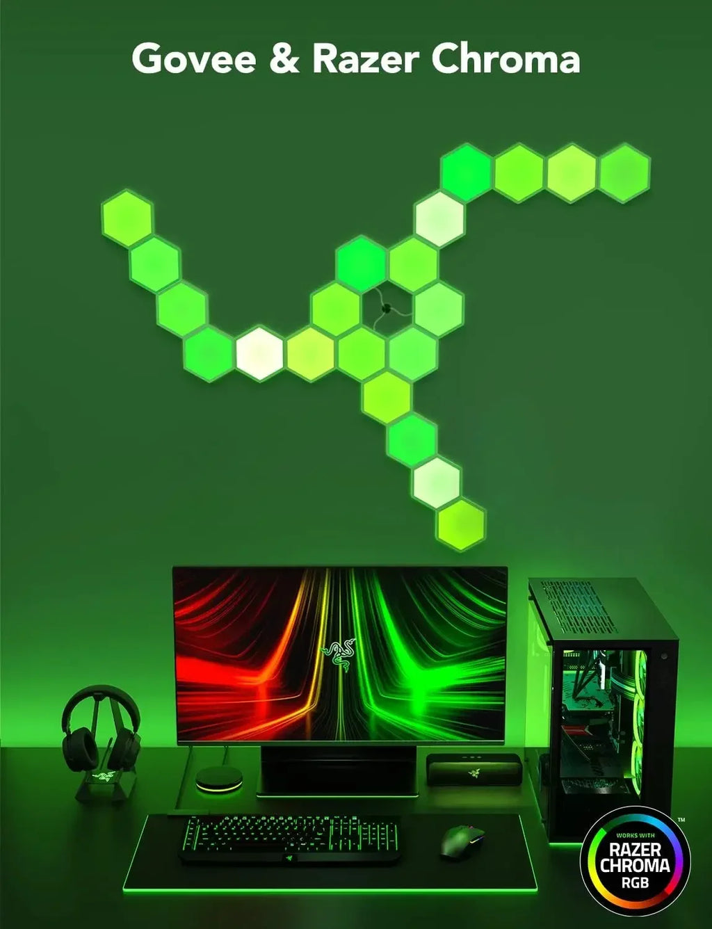 Glide Hexa Light Panels, RGBIC Hexagon LED Wall Lights, Wi-Fi Smart Home Creative Wall Lights with Music Sync, Works with Alexa