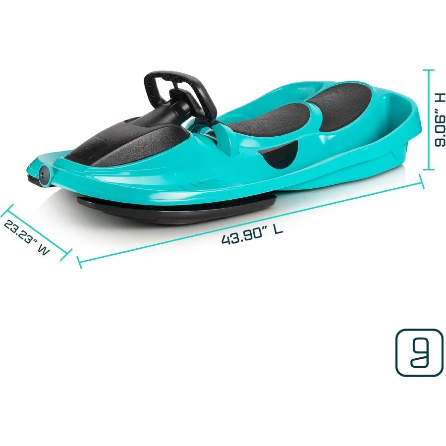 Snow Sled for Adults - Toboggan Sled with Steering Wheel Anti-Slip Seat Pull Up Brake Durable Plastic Material Lightweight Desi