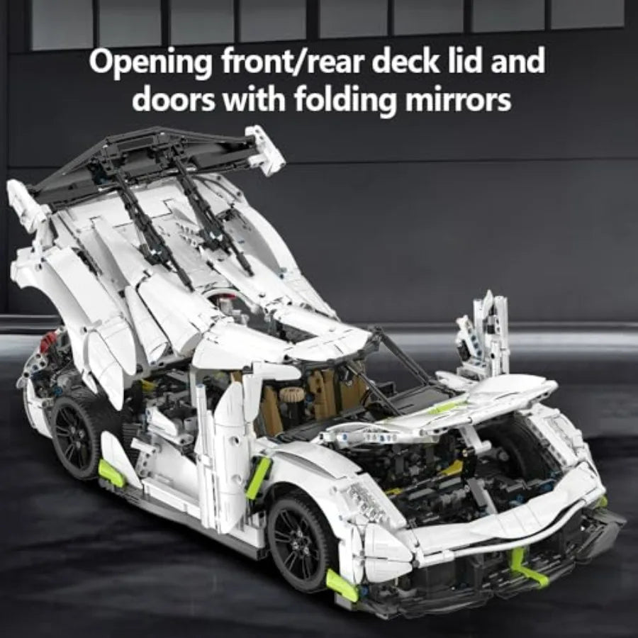 CaDA Master Fantasma Sports Car Building Set C61048W 1:8 Super Cars Brick Kit with 9-Speed Gearbox and Rear Wheel Steering V8 R