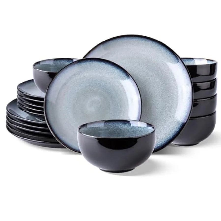 Ceramic Dinnerware Sets for 6 Stoneware Plates and Bowls Handmade Reactive Glaze Dishes Chip Resistant Scratch Resistant Oven D