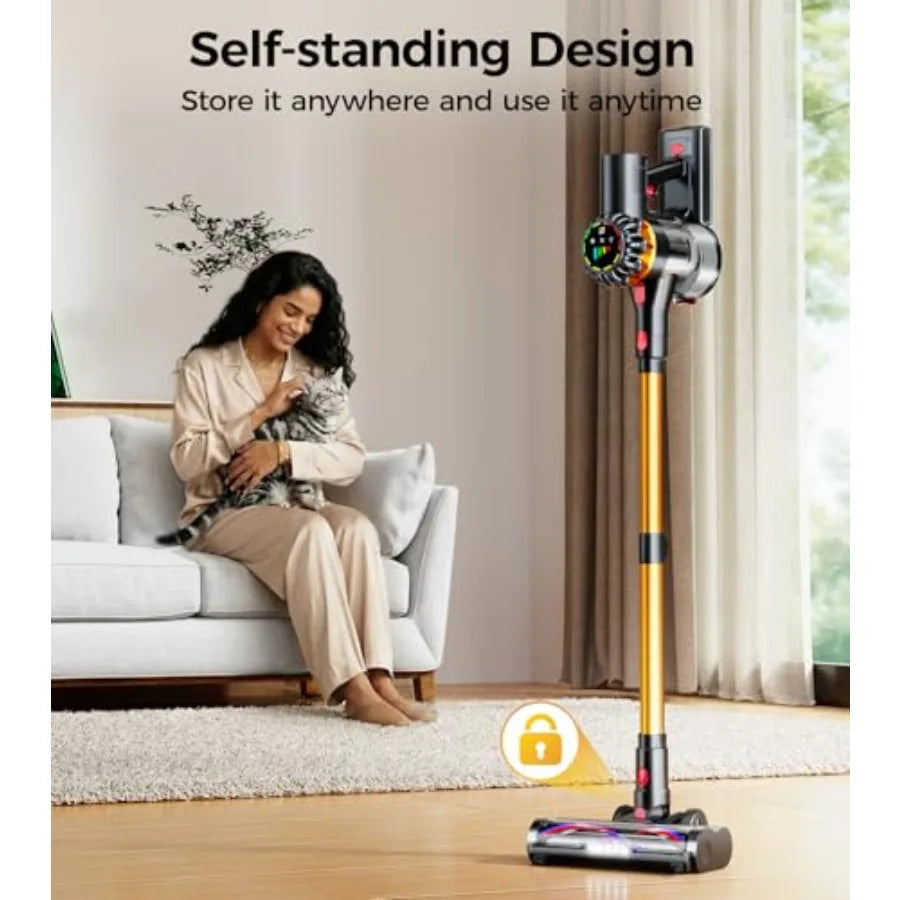 Cordless Vacuum Cleaner 550W 45KPA 65Mins for Home Stick Vacuum with Self-Standing Touch Screen Anti-Tangle Brush 8-in-1 Lightw